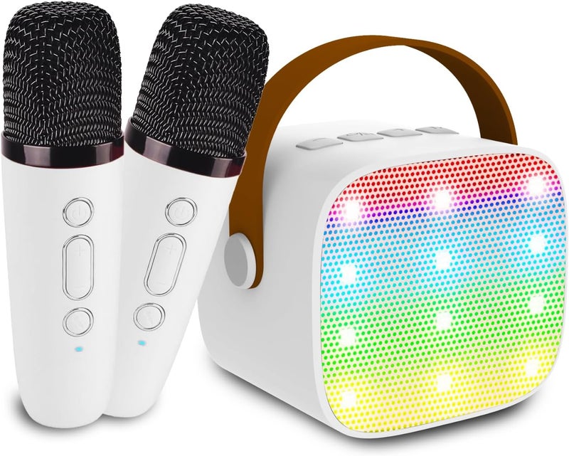 Darkant Mini Karaoke Machine for Kids & Adults, Kids Toys for Girls & Boys Gifts, Bluetooth Speaker with 2 Wireless Microphone for Kids Adults Toddler Girls Home Party Birthday Gifts White - Image 1